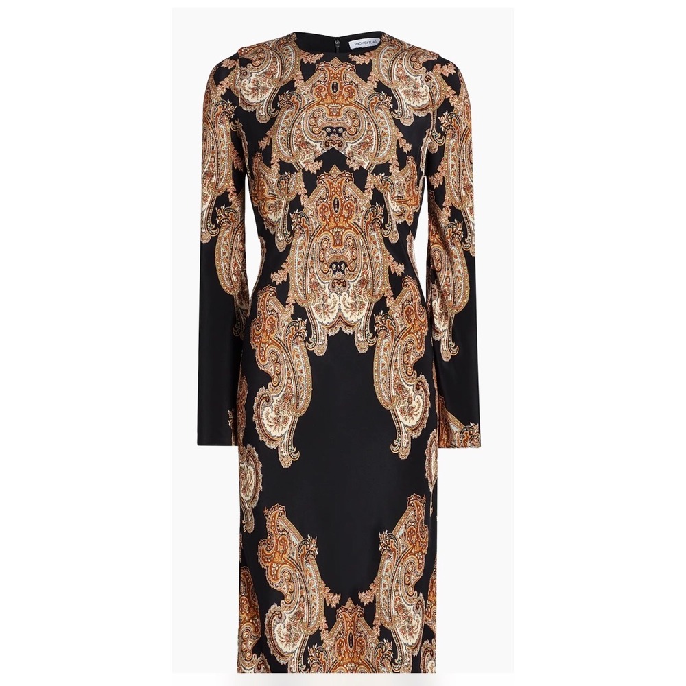 Veronica Beard Lupita Silk Dress Black Multi Paisley Bell Sleeve Size 12 NEW